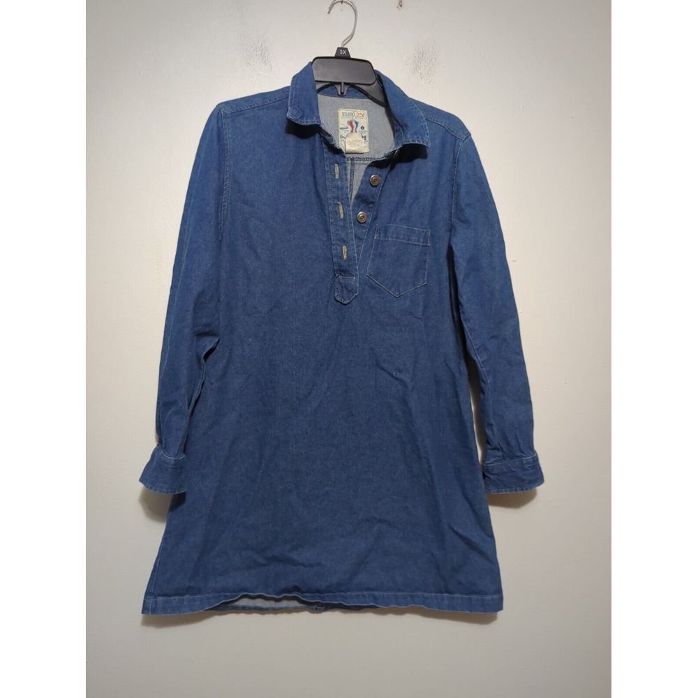 Studio 25 Womens Blue‎ Denim Tunic Mini Dress Long Sleeve Cotton Size Small 684